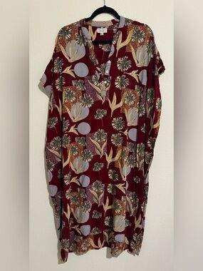 Tamsy Burgundy Floral Kaftan with Taupe Accents